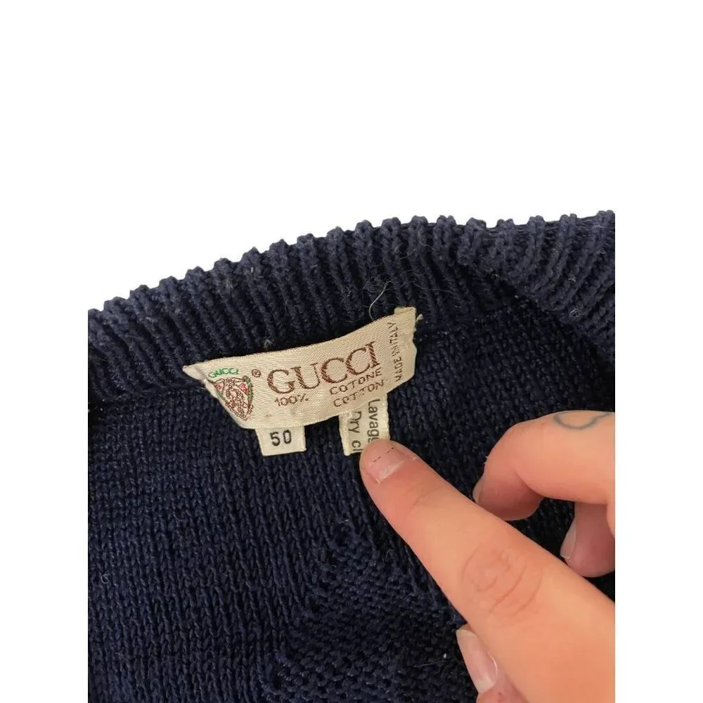 Vintage Gucci Mens Sweater IT 50 US L Navy Blue Oversized Knit Cardigan 90s